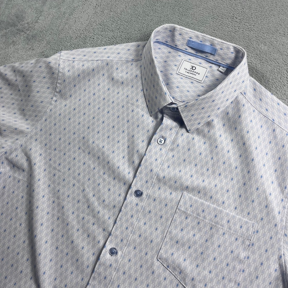 7Diamonds Calix 4-Way Stretch Short Sleeve Shirt Blue White Geometric Mens XL